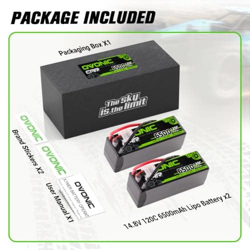 OVONIC 4S Hard Case LiPo Battery 14.8V 6500mAh 120C with TRA Plug for RC Car RC Truck Airplane Helicopter Boat Car Racing RC Hobby (2 Packs) view 3