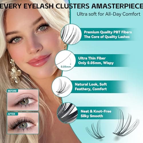 600 Pcs Wispy Lash Clusters Kit, D Curl Lashes Clusters Natural Look 9-16mm Individual Super Thin Band DIY Cluster Eyelash Extensions Kit with Bond Seal Tweezers Brush (30D 40D 50D Mix) view 3