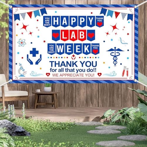 Wollmix Lab Week Decorations Banner - 70.8x43.3 Inch Thank You for All You Do Sign for Laboratory Workers, We Appreciate You Party Backdrop Decor Photography Supplies Photo Booth Background view 3