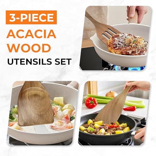 WARMKEY Natural Acacia Wood Spatula Set of 3, Nonstick Pan Safe Multipurpose Wooden Cooking Spatulas, Eco-Friendly Scratch-Proof Heat Resistant with Hanging Holes view 4