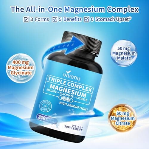 Triple Magnesium Complex for Women and Men - Magnesium Glycinate 400mg, Malate, Citrate, High Absorption Chelated Magnesium Supplement Support Sleep, Muscle, Non-GMO, Gluten Free - 240 Capsules view 4