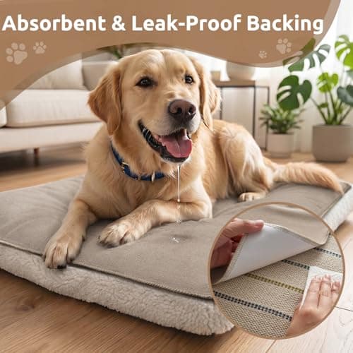 MontVoo Washable Dog Bed Cover, Absorbent Quick Dry Pet Bed Sheet, Easy Hair Removal Couch Covers for Dogs/Cats, 32x45 Inches, Waterproof PU Backing Dog Bed Mat for Car Seat, Crate, Cover Only, Beige view 2