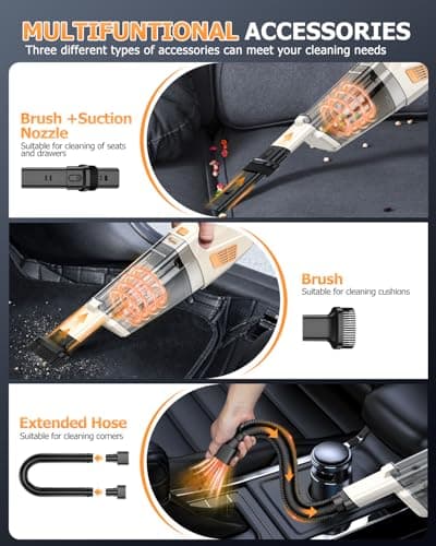 BQYPOWER Handheld Vacuum Cordless, 16000PA Strong Suction Hand Held Vacuum Cordless Rechargeable with Multiple Accessories, Portable Car Vacuum Cleaner High Power for Car Home Office view 3