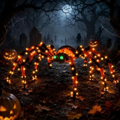 4.2Ft Giant Spider Halloween Decorations Outdoor 52" Light Up Spider with 90 LED Lights for Front Yard, Porch, Garden, Lawn, Halloween Party (Orange) — image 1