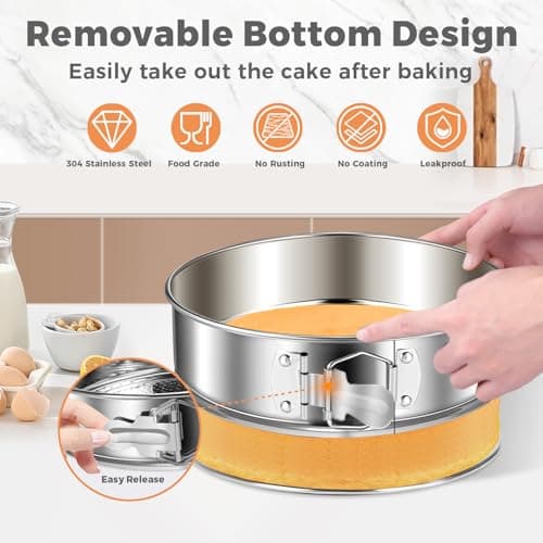 304 Stainless Steel Springform Pan 9 Inch Nonstick, Leakproof Cheesecake Pan with Removable Bottom, Spring Form Pan for Cheesecake with Protector, 9 Inch Springform Pan for Cheesecake with 50Pcs Paper view 4
