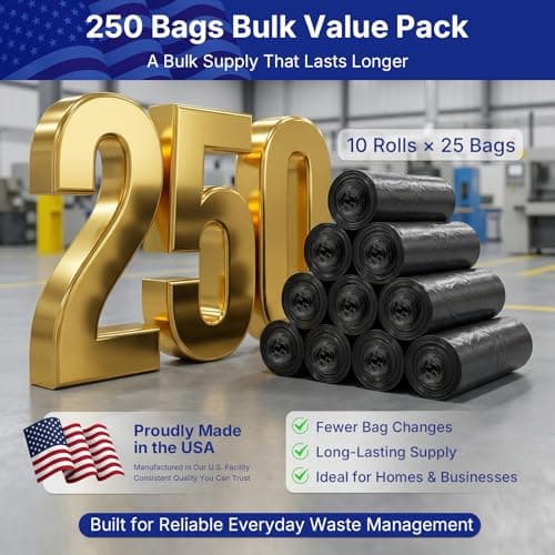 METRONIC 30-33 Gallon Trash Bags, 250 Count Bulk 0.6 Mil Commercial Black Garbage Bags, 32” x 38” Light Duty Large Plastic Trash Bags, Commercial Liners for Office, Retail & Paper Waste, Made in USA view 4