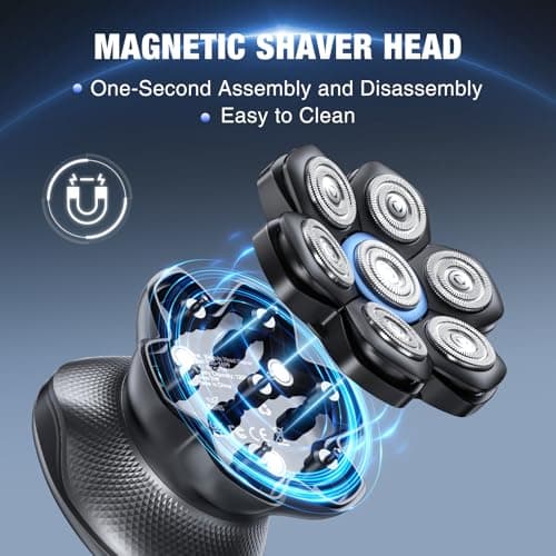 7D Head Shavers for Bald Men - 2026 New Dual Speed Electric Shaver, Bald Head Shaver with Magnetic Shaver Head IPX6 Waterproof Wet/Dry Use Shaving Balding Clipper LED Display Cordless Head Razor Gray view 3