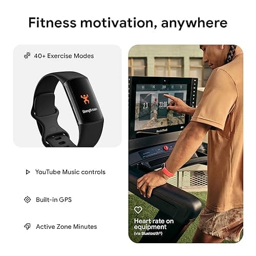 Fitbit Charge 6 Fitness Tracker with Google apps, Heart Rate on Exercise Equipment, 6-Months Premium Membership Included, GPS, Health Tools and More, Obsidian/Black, One Size (S & L Bands Included) view 4