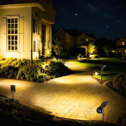 ROSHWEY Outdoor Solar Lights, 600LM Solar Garden Lights Waterproof Solar Spot Lights for Yard Backyard Patio Pond Garage (Warm White, 4Pack) view 2