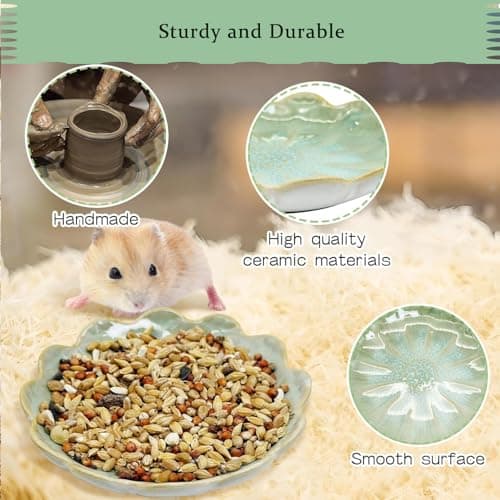 Hamster Food Bowl，2 Pcs Sunflower Hamster Bowls,Hamster Ceramic Food Bowl，Food Dish for Small Animals Hamster Guinea Pig Rat Mice Gerbil Dwarf (Pink+Green) view 4