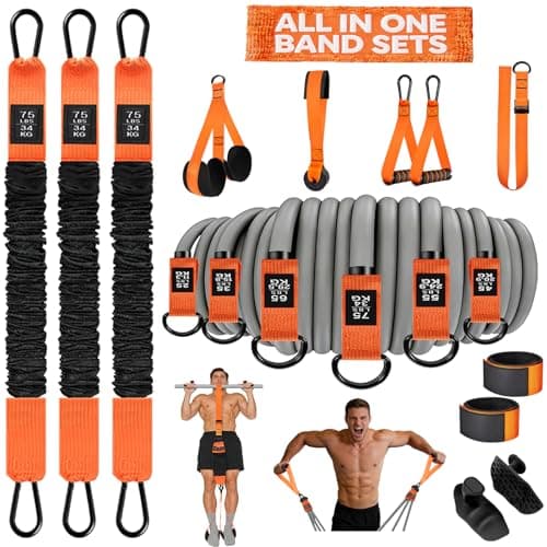Laapee 2 in 1 18PCS Heavy Resistance Bands & Assisted Pull Up Bands Combo – 300LBS/225LBS with Non-Slip Handles, Ankle Straps, Door Anchor, Adjustable Bands & Foot Pedals for Strength Training