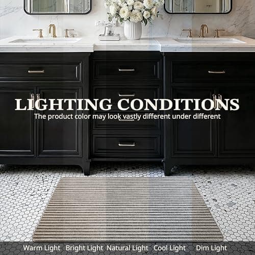 MatEssenz 2 Pack Inside Door Mats 2x3 ft, Low Profile Washable Entryway Rug Set, Scandinavian Striped Woven Faux Linen, Non-Slip Mudroom & Kitchen Mat, Apartment Essentials, Grey view 6