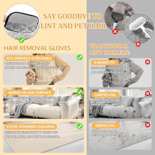 2 Pack Electrostatic Pet Hair Removal Gloves - Upgraded Reusable & Washable Pet Hair Remover Gloves for Cats & Dogs, Thickened Magic Brush Tool for Couch, Carpet, Furniture, Clothing & Car Seat view 4