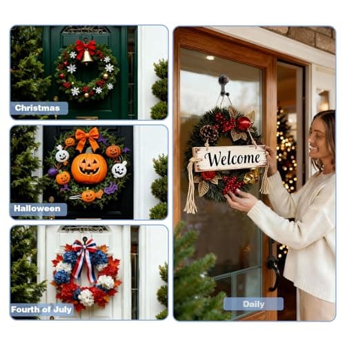 Suction Cup Hooks for Shower,Wreath Hangers for Front Door,Removable No-drill Suction Cup Hook for Door Wreaths/Glass Window/kitchen,Ideal for Holiday/Christmas Door Decoration(2 pcs - 4 suction cups) view 3