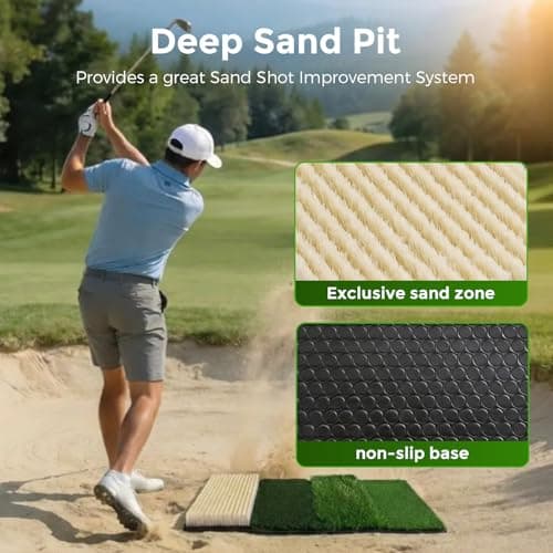Nesync 4-in-1 Foldable Heavy-Duty Golf Hitting Mat, Sand & Tee Turf, Anti-Slip Backing，for Swing/Chip/Putting Practice，Golf Practice Mat with Golf Mat Tees view 3