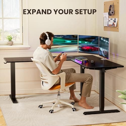 ErGear L Shaped Standing Desk, 75" x 63" Electric Adjustable Height Sit Stand Desk, Ergonomic Large Computer Table, Left & Right Interchangeable Installation, Suitable for Home Office Use, Black view 6