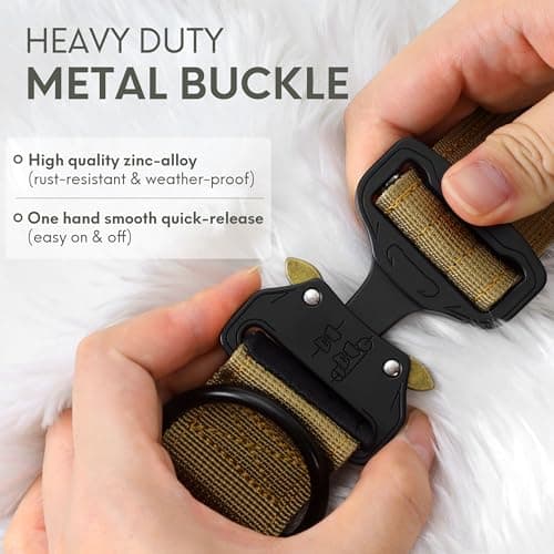 Jumpress Heavy Duty Tactical Dog Collar with Airtag Holder, 1.5’’ Wide Large Dog Collar with Comfortable Handle, Durable Airtag Dog Collar for Large Dogs (Brown,Neck 20-24’’) view 3