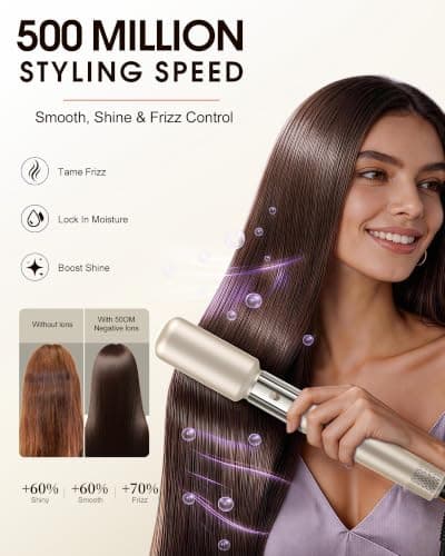 6-in-1 Hot Air Brush & Hair Dryer, 110,000 RPM High-Speed Ionic Blow Dryer | Ionic Auto Curlers, Detachable Tools, 90° Rotating Handle for Fast Drying, Curling, Straightening & Volumizing All Hair Types view 5