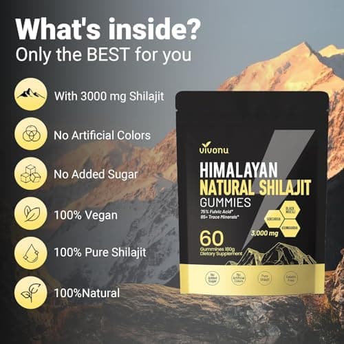 Himalayan9 Shilajit Gummies with Ashwagandha & Gokshura | 85+ Trace Minerals & Fulvic Acid | Organic, Non-GMO Micronutrient Supplement for Men & Women | 100% Pure & Natural view 2