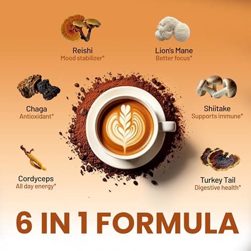 Neumina 6-in-1 Mushroom Coffee, Energy Coffee with 6 Adaptogenic Mushrooms (Cordyceps, Lion's Mane, Reishi, Chaga, Shiitake, Turkey Tail Total 1200mg), Almost30 Servings, 180g view 4
