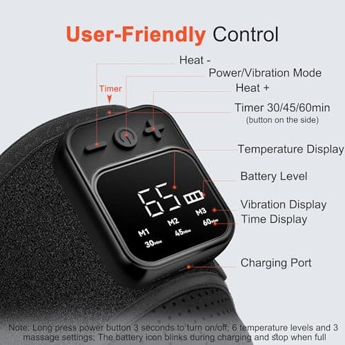 KlugPop Knee Massager with Heat for Pain Relief V5.0[2026 Upgraded] Electric Cordless Knee Brace Heated with 3 Vibration Massage Mode 6 Heat Levels for Men Women (Black, 1Pack) view 5