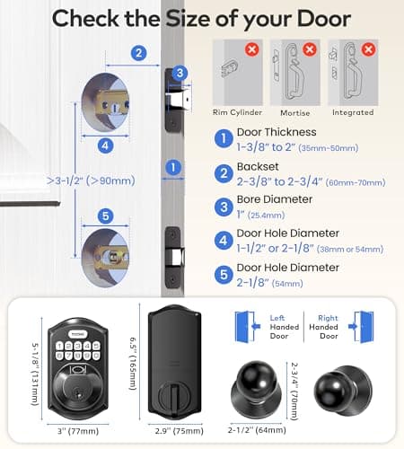 TEEHO TE012W-K WiFi Smart Keyless Entry Door Lock with Handle, Fingerprint Door Knob & Digital Keypad, APP Remote Control, Works with Alexa & Google, Electronic Deadbolt for Front Door, Matte Black view 6