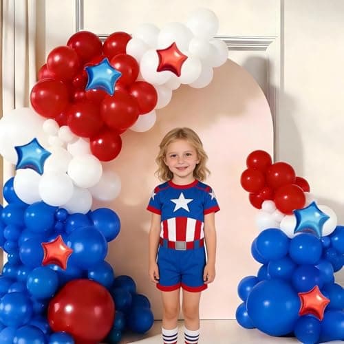 Red White Blue Balloon Garland Arch Kit 160Pcs Red White Blue Latex Balloons with Star Foil Balloons for 4th of July Nautical Patriotic Baseball Birthday Party Decorations view 5