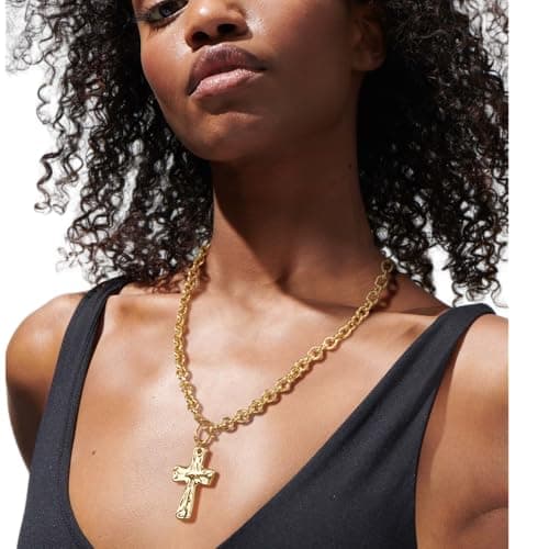 Punhem Chunky Gold Necklace for Women - 14K Gold/Silver Plated Trendy Dainty Non Tarnish Thick Chain Statement Charm Necklace with Vintage Toggle Clasp Fashion Jewelry Set Gift view 6