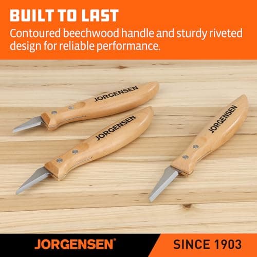 Jorgensen 3-Piece Wood Carving Tools, Stainless Steel Whittling Knife Set with Canvas Pouch, Protective Blade Cover, Ergonomic Curved Handle - Professional Wood Carving Kit for Beginners view 4