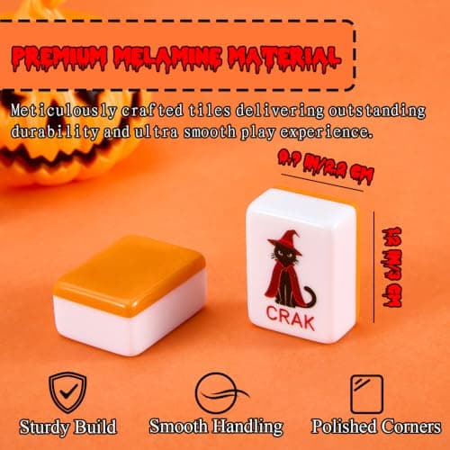 VULGBUNEE 160 Mahjong Tile Set for Halloween with Clear Engraving, 1.2" Melamine American Mahjong Set Game with Exquisite Carrying Bag and Accessories view 2