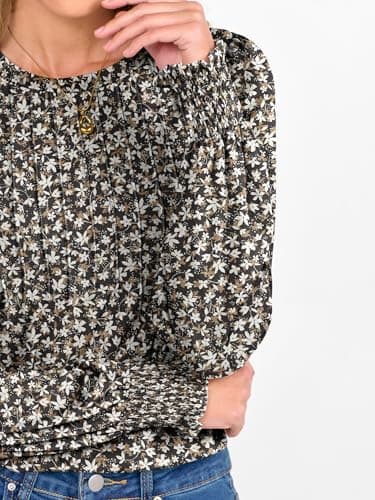 Prinbara Long Sleeve Shirts for Women 2025 Fall Tops Floral Print Pleated Dressy Casual Blouses view 2