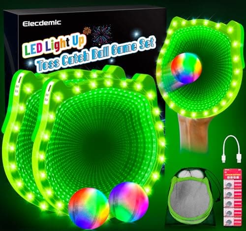 Elecdemic 3D LED Light Up Toss Catch Paddle Ball Game Set Glow Dark Toys | halloween,christmas,Baseball Gifts,Camping,Outdoor,Yard,Birthday,Glow Dark,Sticky,Age 5+ Year,Boy,Girl,Kid,Adult,Family — image 1