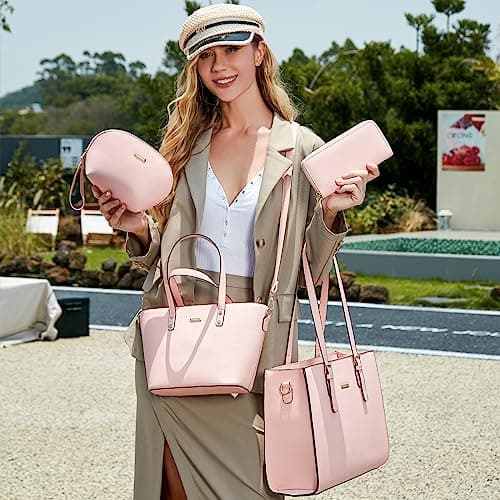 Women Fashion Synthetic Leather Handbags Tote Bag Shoulder Bag Top Handle Satchel Purse Set 4pcs view 3