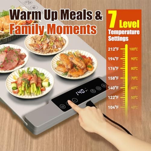 Warming Mat for Food Extra Large 35.4”x13.4” 7 Temperature Settings Silicone Food Warming Mat Roll up Food Warmer with Full Surface Heating Warming Pad Electric Warming Tray for Buffets Party Home view 3