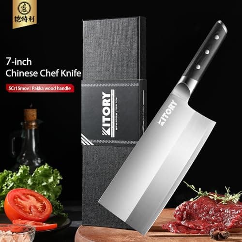 Kitory Cleaver 7", Lite Chinese Chef`s kitchen knife, for unfrozen meat and vegetable, pakkawood handle with super sharp 50Cr16MoV German Stainless steel blade, gift box view 5