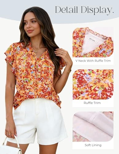 GRACE KARIN 2026 Boho Tops for Women Dressy Casual,Ruffle Sleeve Chiffon Blouses Work Shirts,V Neck Summer Fashion Clothes view 4