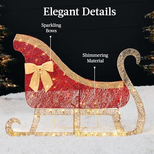 Best Choice Products 4ft Lighted 2D Reindeer & Sleigh Set, Christmas Holiday Deer & Sled Outdoor Yard Decoration w/ 140 LED Lights - Gold view 4