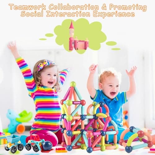 Titrot Magnetic Blocks Kids Toys, Magnetic Building Sticks STEM Educational Sensory Toy Preschool Learning Montessori Toys for Toddlers Boys Girls Ages 3-8 with 1 Car view 3