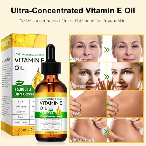 Tiuedu 2PCS Natural Vitamin E Oil for Skin, Ultra Concentrated Vitamin E Oil for Face, Hair and Scars, Moisturizing Dry Skin Oils, Promotes Skin Elasticity view 5