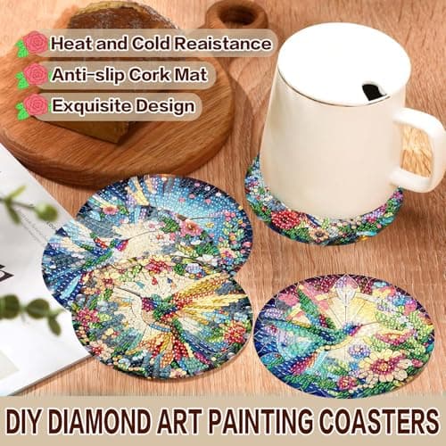 Axquilon Diamond Art Coasters Kit for Adults, 8 Pcs Hummingbirds Diamond Painting Coasters Kit with Holder, DIY Non Slip Art Supplies 4x4in view 7