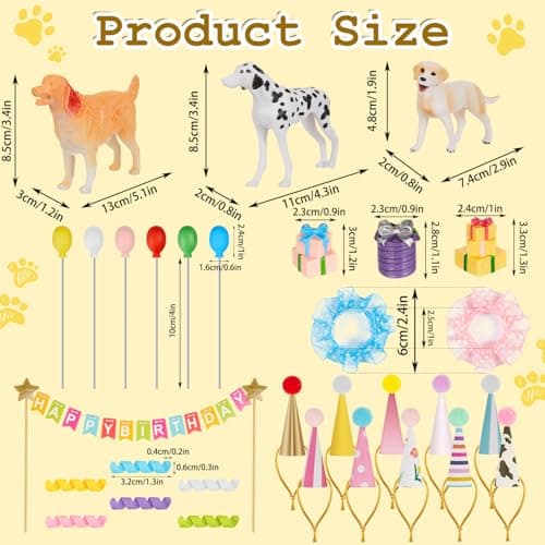 Gemscream 39 Pcs Dog Cake Toppers Party Animal Cake Decorations Puppy Figures with Hats Mini Balloons for Birthday Pet Theme Party view 3