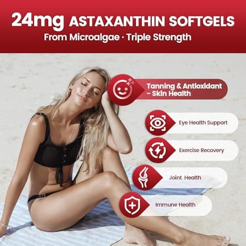 10 in 1 Astaxanthin Supplements 24mg, 4 Month Supply, Astaxantina Antioxidant from Fresh Haematococcus Pluvialis, Contains Lycopene, Grape Seed, Vitamin E, & More Supports Eye, Joints, Skin Health view 3