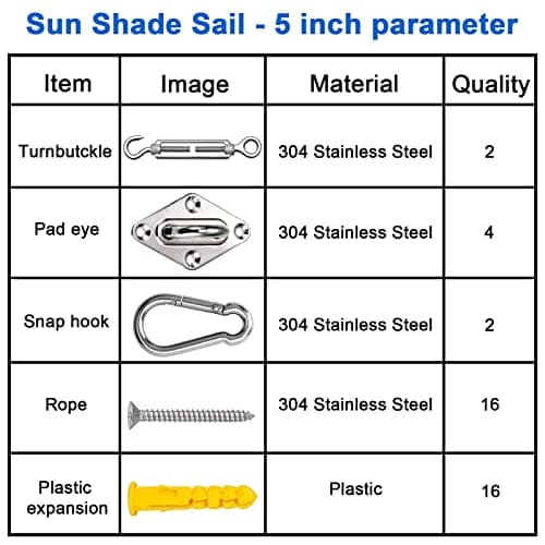 GOOSUO Shade Sail Hardware Kit 5 Inches, Sail Shade Hardware Kit for Triangle and Square, Sun Shade Sails Installation kit 304 Stainless Steel for Patio Lawn Garden Outdoors view 3