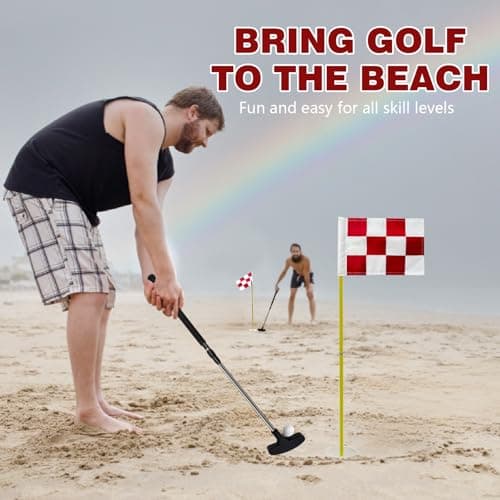 Beach Golf Putting Game Set, Mini Golf Course for Sand Beach Backyard with Digger, 2 Adjustable Putters, 2 Flags & Putting Hole Cups, 6 Balls & Travel Bag, Gift Idea for Men Women Boys Girls view 2
