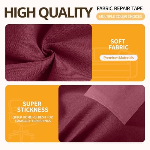 Sgooyir Fabric Repair Tape, Self-Adhesive Couch Patch Repair Fabric Patches for Furniture, Couch Repairing Kit Tape for Upholstery, Carpets, Chairs, Sofas, Pillows Linen 4x80 Inch Burberry Red view 3