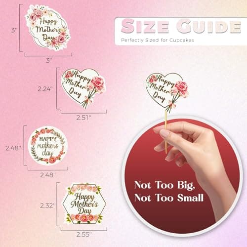 Oeyliz Happy Mothers Day Cupcake Topper 24 Pieces Flower Patterns Mom Cake Decorations Happy Mothers Day Cupcake Toppers for Mothers Day Party Cake Decorations view 3