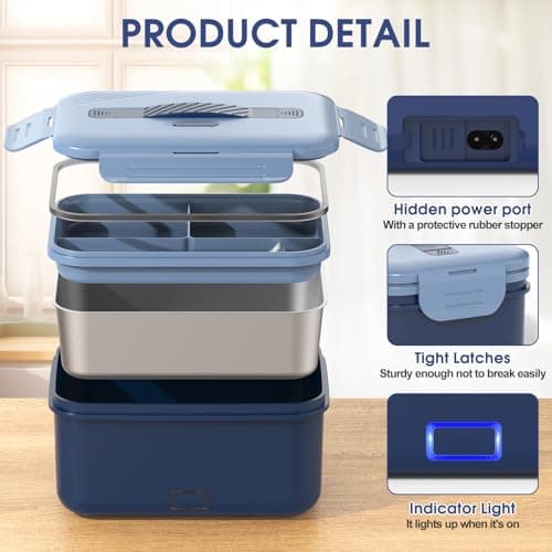 Carsolt Electric Lunch Box Food Heater Upgrade 3 in 1 Portable Food Warmer 100W Leakproof Heated Lunch Box for Adults Car/Truck/Office with 1.8L SS Container Fork Spoon Carry Bag, 12V/24V/110V view 2