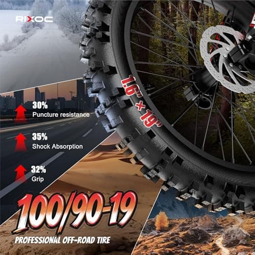 RIXOC GT19 Electric Dirt Bike, Peak 3000W,39MPH,52V 31.2Ah Removable Battery,62Mile Electric Motorcycle,19" Off-Road Tire Ebike,4-Piston Hydraulic Brake, Electric Bike for Teens and Adult view 6