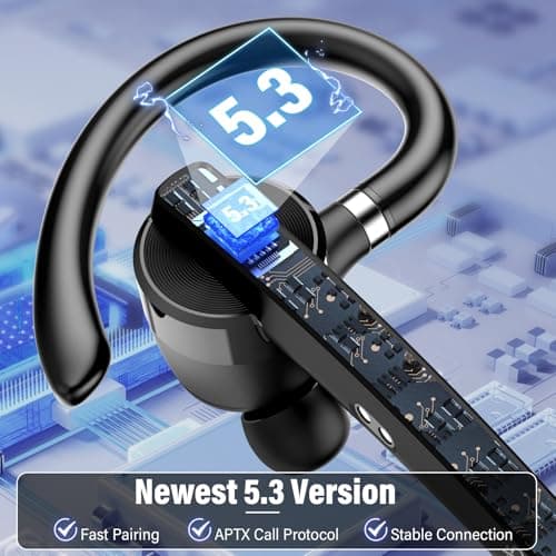 Bluetooth Headset, 90Hrs Bluetooth 5.3 Earpiece, APTX HD Audio, Mute Button | Single-Ear Headset with Dual Noise Cancelling Mics, Dual Device Connection, Hands Free Headphone for Trucker/Business/Grey view 6