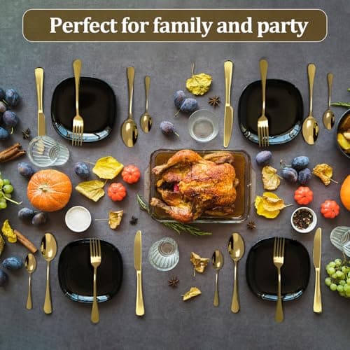 Gold Silverware Set, Stainless Steel Flatware Set Service for 6, Kitchen Cutlery Gift Set Utensils Knife Fork Spoon Dinnerware Tableware Kit for for Home, Wedding, Restaurant (Gold) view 5